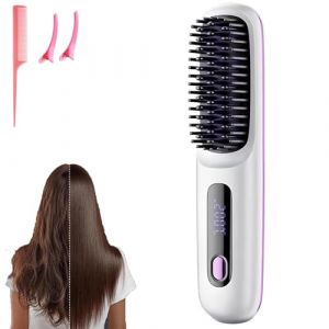Go Brush Pro Mini brosse &agrave; lisser portable sans fil pour femme avec affichage de la temp&eacute;rature LCD, 2000 mAh, chauffage rapide et fer &agrave; lisser en c&eacute;ramique sans fil (WH) (Growalleter-EU, neuf)