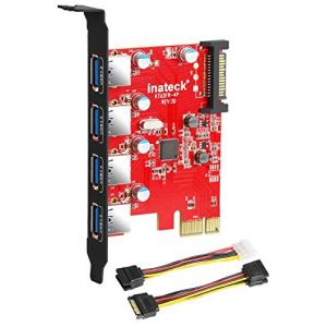 Inateck Carte Contrôleur PCI Express USB 3.0 4 Ports PCI-E vers USB 3.0 avec 4pin vers 2x15pin câble et 15pin vers 2X SATA 15pinY-Cable Compatible Windows XP/Vista/7/8/10 (Inateck, neuf)