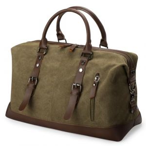 Virklyee Sac de Voyage Vintage Sac de Voyage en Cuir et Toile Sac Weekend Homme 32L,Convient pour Voyage, Week-End Camping randonnée,Toile Vintage (Vert) (OYSHOPP, neuf)