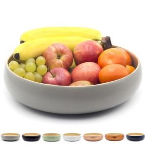 Dehaus® Saladier Fait Main Bambou Grand 30 cm, Élégante Corbeille à Fruits, Corbeille à Pain, Bol à Salade en Bois ou Panier Fruit, Bol de Service Rond (Gris) (Dehaus, neuf)