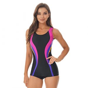 ranrann Femme Maillot de Bain Combishort de Bain 1 Pièce Combishort Natation Surf Sport Swimwear A Noir&Rose M (ranraneu, neuf)