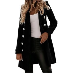 Vestes d'hiver en laine pour femme - Manteau demi-saison &agrave; double boutonnage en tweed - Manteau &agrave; revers - mi-long - Veste coupe-vent &agrave; manches longues - Veste d'automne &eacute;paisses (Zezhen, neuf)