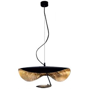 LED Lustre Feuille D'or Or Noir Lumi&egrave;res Lustre Chapeau Mode Personnalit&eacute; Pendentif Lampe Suspendue Ligne R&eacute;glable En Hauteur Mur LED Restaurant Chambre Salon Caf&eacute; Bar Lustre Suspension,Noir,60cm (HEYUN, neuf)