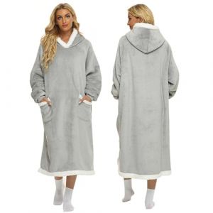 FEELJAM Couverture &agrave; manches couverture gris clair avec manches 80 x 150 cm couverture avec manches et capuche couverture TV pour adultes couverture portable unisexe(80 x 150 cm, Gris clair) (suszuz, neuf)