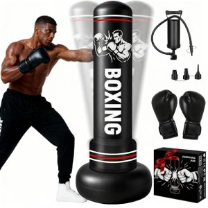 Sac de Frappe sur Pied Gonflable pour Adulte 190 cm, Qoosea Punching Ball avec Gants et Pompe &agrave; Air, Sac de Boxe pour Entra&icirc;nement de Kickboxing, MMA Karat&eacute; Fitness Taekwondo Id&eacute;al Cadeau (lysmuk, neuf)