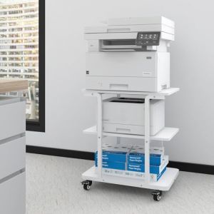 PUNCIA Support Imprimante &agrave; 3 Niveaux Meuble Imprimante 60x50x68CM Table Imprimante avec roulettes Caisson Bureau de Rangement Organisateur de Stockage Charge de 90KG pour Bureau &agrave; Domicile (Blanc) (Morrya, neuf)