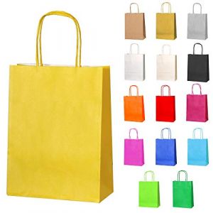 Thepaperbagstore 10 Jaune Sacs-cadeaux en papier avec poignées - 18 x 22 x 8 cm - Sacs-cadeaux colorés pour fêtes d'enfants et d'adultes, anniversaires, mariages,baby showers, enterrements de vie de (Thepaperbagstore, neuf)