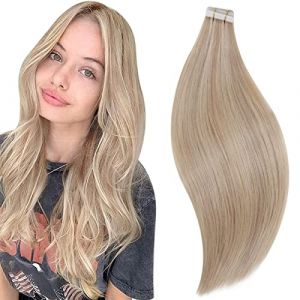 RUNATURE Extension Cheveux Adhesive Naturel Blond Bande Extension Cheveux Naturel Blond Doré avec Blond Clair Tape Extension Cheveux Humain 14 Pouces/35cm 20pcs/50g #16P24 (Runature EU, neuf)