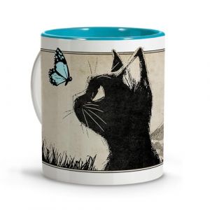 LolaPix Tasse chat style anime, tasses originales &agrave; offrir, cadeaux pour les amoureux des chats, tasse d'automne, bols de petit-d&eacute;jeuner, canecas grazed canecas, chat bleu. (LolaPix, neuf)
