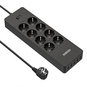 NTONPOWER Multiprise Electrique Noire 8 Prises avec 5 Ports USB, Bloc Multiprise Parafoudre 1700Joule, Câble de 1.5 Mètre, Protégé Contre Les Surcharges 4000W, Interrupteur et Indicateur pour Bureau (HSX Store, neuf)