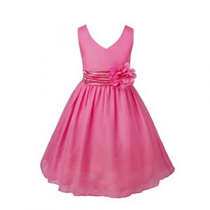 ranrann Robe de Cérémonie Fille Enfant Mousseline Robe Mariage Demoiselle d'honneur Princesse Soirée Elégante Fête Anniversaire Rose foncé 12 Ans (ranraneu, neuf)