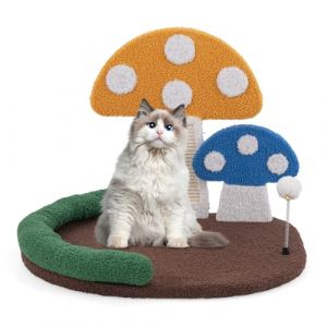 COSTWAY Petit Arbre a Chat, Arbre a Chat Mignon en Forme de Champignon, Planche à Griffer, Pompon à Ressort, Tour pour Chaton 3 en 1, Appui-tête Rembourré, Coussinets Antidérapants (49 cm) (FDS GmbH, neuf)