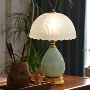 Mengjay Lampe de Table Vintage en C&eacute;ramique,Lampe Chevet de Nuit verre Abat-jour Chambre,Lampe de Bureau Salon D'&eacute;tude &agrave; coucher Lampes d&eacute;coratives de Club (Vert) (Mengjay, neuf)