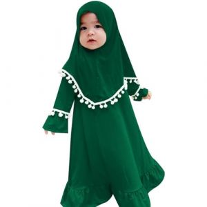 Robe De Priere pour B&eacute;b&eacute; Fille Enfant, Nouveau-n&eacute; Robe de Pri&egrave;re Musulmane Abaya V&ecirc;tements Musulmane pour Fille, Abaya &Agrave; Manches Longue Robe Maxi Islamique Kaftan avec Hijab (hoarse-NU, neuf)