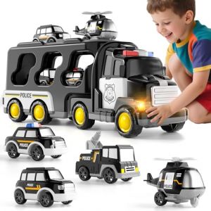 BLmukce Camion de police jouets pour gar&ccedil;ons pour enfants de 3 4 5 ans, transport v&eacute;hicule transporteur, ensemble de jouets pour enfants 3-6, cadeau pour gar&ccedil;ons et filles &acirc;g&eacute;s de 4-6 5-7 (Heke Toys, neuf)