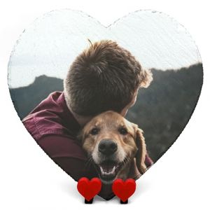 AIGAT Plaque Commémorative Personnalisée en Forme De Coeur 25 X 25 cm avec Support en Forme De Coeur pour Chat, Chien, Ardoise, Pierre Et Pierre Tombale - Photo Complète (AIGAT, neuf)