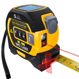 Fitdays Mètre Laser 3-en-1 avec Ligne Croisée | 40m Laser + 5m Ruban AutoBloc | Grand Écran LCD (m/ft/in) & Calculs Surface/Volume | Bricolage, BTP, Professionnels(HS-3in1-Jaune) (HAIZHIHUI, neuf)