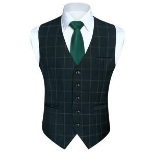 HISDERN Manner Gilet de fête de mariage formel en coton Plaid Robe Costume Gilet pour homme, Vert 3, M (hisdern, neuf)