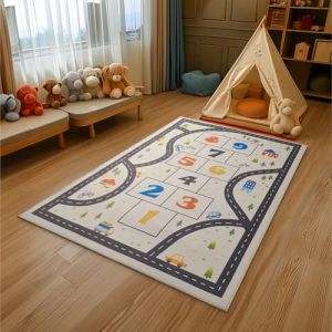 Navaris Tapis Bebe antidérapant - Tapis Chambre Enfant 160 x 120 x 0,6 cm en Velours Cristal - Tapis marelle Circuit pour Enfant Jeu Fille Garcon - Tapis de Sol Moquette Chambre (SX-Commerce, neuf)