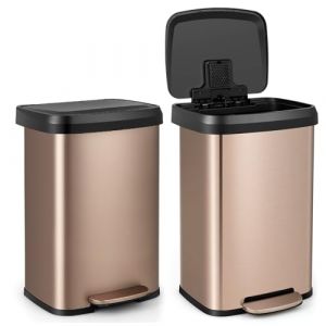 GIANTEX Poubelle Cuisine 50 Litres avec Couvercle, Poubelle à Pédale avec Compartiment Désodorisant, Poubelle Rectangulaire en Acier Inoxydable, pour Bureau, Cuisine, Salon, Salle de Bain (Or Rose) (GIANTEX, neuf)