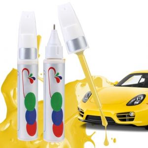 Penriter 2 Pièces Stylo Retouche Peinture Voiture Jaune 24ML, 2-In-1 Peinture Voiture Carrosserie, Stylo Anti Rayure Voiture, Stylo Réparation des Rayures Auto De Peinture, Stylo Efface Rayure Voiture (YiShengQing, neuf)
