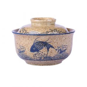 Braozaiw Ensemble de bols &agrave; soupe en c&eacute;ramique 800 ml, grands bols japonais, vaisselle traditionnelle asiatique, pour Udon, p&acirc;tes, pho, soba, c&eacute;r&eacute;ales et salade (Osier) (Poisson) (Braozaiw, neuf)