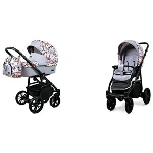 Babylux Color Lux Poussette Bébé 2en1 Profonde et Poussette Avec Accessoires Construction en Aluminium Réglable et Pliable 2 Options de Montage Roues Étanches Albion Roses On Leopard Black Frame (BabyLux-shop, neuf)