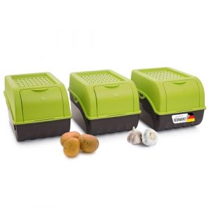 Novaliv Boîte de rangement pour pommes de terre | 3 x moyennes 5 l | Vert | Boîte à pommes de terre | Boîte à légumes empilable pour oignons, pommes de terre, fruits, pommes de terre, oignons, (AMP GmbH, neuf)