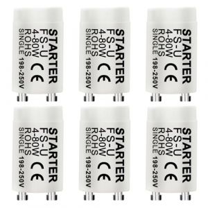 Kit de 6 starter de neon universels pour tubes fluorescents et LED 4&ndash;80 W, starter neon led &agrave; d&eacute;marrage rapide pour r&eacute;glette et plafonnier, remplacement fiable de tube starter pour usage domestique (DGDL-XZQ, neuf)