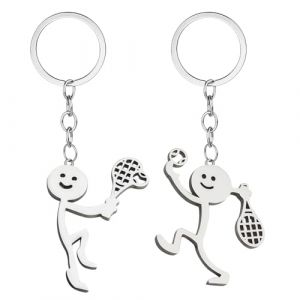 THXFUNAREA Lot de 2 Porte-cl&eacute;s Tennis en Acier Inoxydable &ndash; Porte-cl&eacute;s Sport avec Personnage Joueur de Tennis, Accessoire pour Cl&eacute;s, Sac et Cadeau Sportif (BYSMDXZDZH, neuf)