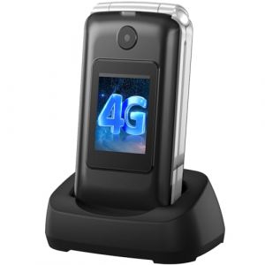 4G Telephone Portable Senior Débloqué, Téléphone Portable à Clapet avec Grandes Touches, Téléphone Portable Personnes âgées, Double SIM,2.8" Grandes Écran, Bouton SOS ,Station de Charge, Black (Unitech-EU, neuf)