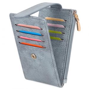 FALAN MULE Portefeuille Femme, Portefeuille Femme Petit avec Protection RFID, Portefeuille Mini Femme avec Fermeture &Eacute;clair Porte-Cartes, Portefeuille en Cuir avec 12 Fentes pour Cartes, C03 Bleu (FALAN MULE UK, neuf)