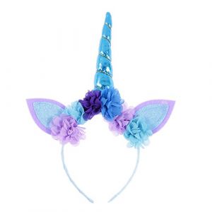 Nishine Bandeau de corne de licorne pour b&eacute;b&eacute; fille F&ecirc;te d'anniversaire de licorne Favoris Hollween Cosplay Tiara Bandeau de cheveux de licorne pour femme(Bleu) (Nixun E-Commerce Co., Ltd, neuf)