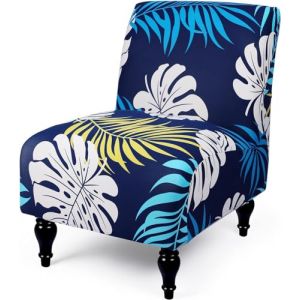 Housse de Fauteuil sans Accoudoir,Extensible 1 Place Housse De Chaise,Elastique Housse De Canapé Housse De Salle à Manger Amovible Lavable pour Salon Chambre (Color : Navy Blue/Leaves, Size : 2pcs) (Lausit Zenr, neuf)