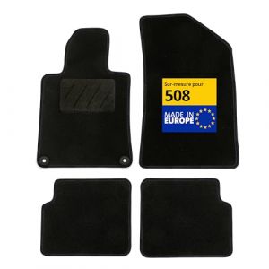 DBS &ndash; Tapis de Voiture - sur Mesure pour Peugeot 508/508 SW (01/2011-09/2018) &ndash; Antid&eacute;rapants avec Clips de Fixation &ndash; 4 Tapis Auto Avant/arri&egrave;re &ndash; Moquette Noire (Housses Auto DBS, neuf)