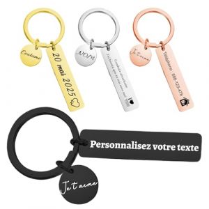 Porte Cl&eacute; Personnalis&eacute; en Acier Inoxydable Grav&eacute; - Pr&eacute;nom, Texte ou Ic&ocirc;ne, Cadeaux Pour Parents, Parrains et Marraines, Petit Ami, Saint-Valentin, No&euml;l, Anniversaire (Porte-cl&eacute;s en forme de c&oelig;ur) (FKF Store, neuf)