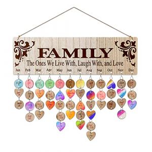 Calendrier Familial 100 Pièces Calendriers Anniversaire avec des Étiquettes Heart & Circle, Fait à La Main Bois Murale Plaque Calendrier Perpetuel pour Deco Bureau Chambre (QZDAFFIC, neuf)