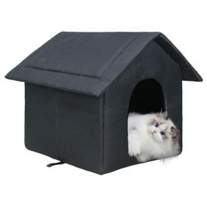 Lit pour chat et chien - Niche d'extérieur pour chat - Niche pour l'extérieur - Lit surélevé - Abri de plage - Cage intérieure pour petits chiens (noir, 45 x 40 x 45 cm) (Pandadan, neuf)