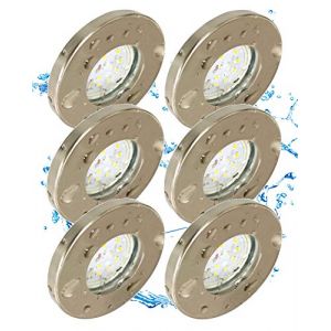 Trango Lot de 6 Lampe de salle de bain IP65 6729IP65-062MOSD Spots ext&eacute;rieurs encastr&eacute;s 6x Module LED ultra plat dimmable en 3 &eacute;tapes 3000K blanc chaud encastr&eacute; en acier inoxydable, plafonnier (Trango-Brilon, neuf)
