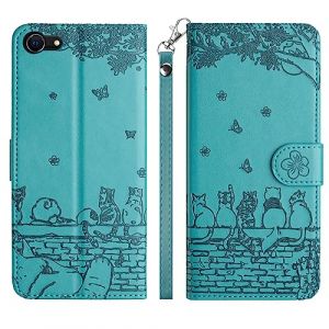 Aisenth Coque pour iPhone 7/8/SE 2020/SE 2022 (4,7 Pouces), Chats Papillon Motif Housse Case en Cuir Cover Flip, Magn&eacute;tique Portefeuille &Eacute;tui de Protection avec Fentes pour Cartes, Bleu Vert (Aisensi, neuf)