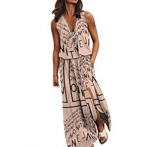 NNGOTD Robe D'&eacute;t&eacute; Boeme Femme Mi-Longue De Coton Et Lin L&acirc;che Officiel Robe Ete Femme Mi-Longue Coton Robe Pas Cher 2023 D&eacute;contract&eacute;e R&eacute;tro Hauts Cool Mode Party Soir&eacute;e C&eacute;r&eacute;monie Fond de Robe Chair (BAULMD（90% Big Promotion Without Discount Code ）, neuf)