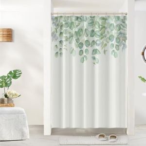 Uiiooazy Rideau Douche Anti Moisissure, Rideau de Douche 150x200cm Vert Sauge Feuilles d'eucalyptus Rideaux de Baignoire Tissu Lavable Imperm&eacute;able Polyester Rideaux Salle de Bain avec 10 Crochets (dongguibinjingpinxiaodianpu, neuf)