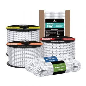 Kamu Synber Tendeur Élastique Corde Elastique 10mm x 10m Sandow Elastique pour Bâche, Remorque, Bateau, Camping | Blanc/Noir (Kamu Synber, neuf)
