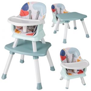 DREAMADE 6 en 1 Chaise Haute Bébé 6-36 Mois avec Plateau Amovible Table et Chaise Tout-Petits Evolutive avec Harnais à 5 Points,Pieds Antidérapants,Charge 25 KG (Bleu-Multicolore) (DREAMADE, neuf)
