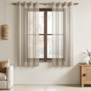 MRTREES Rideau Beige Court Voilage Fenetre Transparent &agrave; Oeillets 140x120 CM, 2 Pi&egrave;ces, Rideaux Voilages Int&eacute;rieurs pour Chambre Enfant Salon Cuisine Baie Vitr&eacute;e Moderne (MRTREES HOME, neuf)