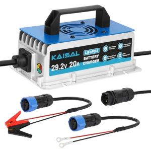 KAISAL 29.2V 20A Chargeur de Batterie LiFePO4, 24V 20A Chargeur de Batterie au Lithium, &eacute;tanche IP67, Multiples Protections de S&eacute;curit&eacute;, pour Voiturette de Golf, RV, Bateau, Solaire (KAISAL Direct, neuf)