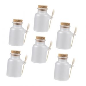 Mipcase Bouteille De Sel De Bain 100 g En Verre Bouchon Li&egrave;ge Naturel Et Cuill&egrave;re En Bois, Lot De 6 Sets De Bocaux Scell&eacute;s, R&eacute;cipients &Eacute;tanches Pour Soins Personnels Et Usage Cosm&eacute;tique (andy wang, neuf)