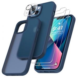 FLLAO 4 en 1 Coque pour iPhone 13 Mini avec 2 Verre Trempé + 1 Caméra Protecteur, [Coussin d'air Intégré] Antirayures Souple TPU Bumper Protection Housse pour iPhone 13 Mini, Bleu foncé (YeMe, neuf)