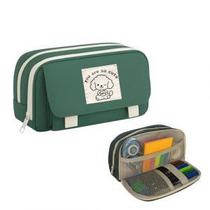 OnlyPRIME Trousse Scolaire 3 Compartiments- Grande Trousse Crayon pour &Eacute;cole et Bureau, Trousse Fille, Trousse Stylo, Fourniture Scolaire, Trousse Feutre (VERDE) (OnlyPRIME, neuf)