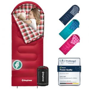 KingCamp Sac de couchage pour enfants, doublure en flanelle, sac de couchage d'hiver en coton chaud, 4 saisons, l&eacute;ger pour camping, randonn&eacute;e, randonn&eacute;e en plein air avec sac de compression pour (KingCamp EU, neuf)